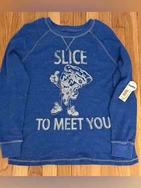 Blue Kids Sweatshirt with Pizza Graphic